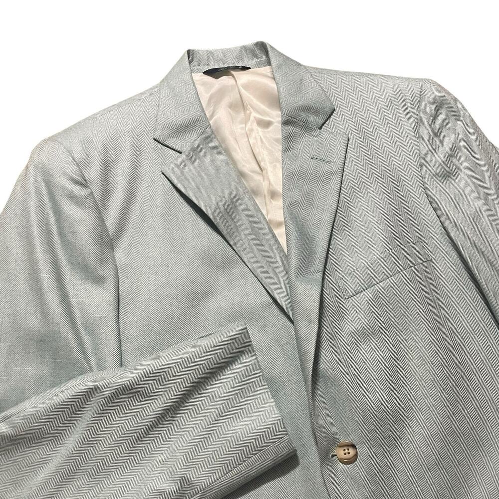 Ben Silver Sport Coat Mens 44 R Aqua Blue Cashmere Silk Herringbone Bespoke USA